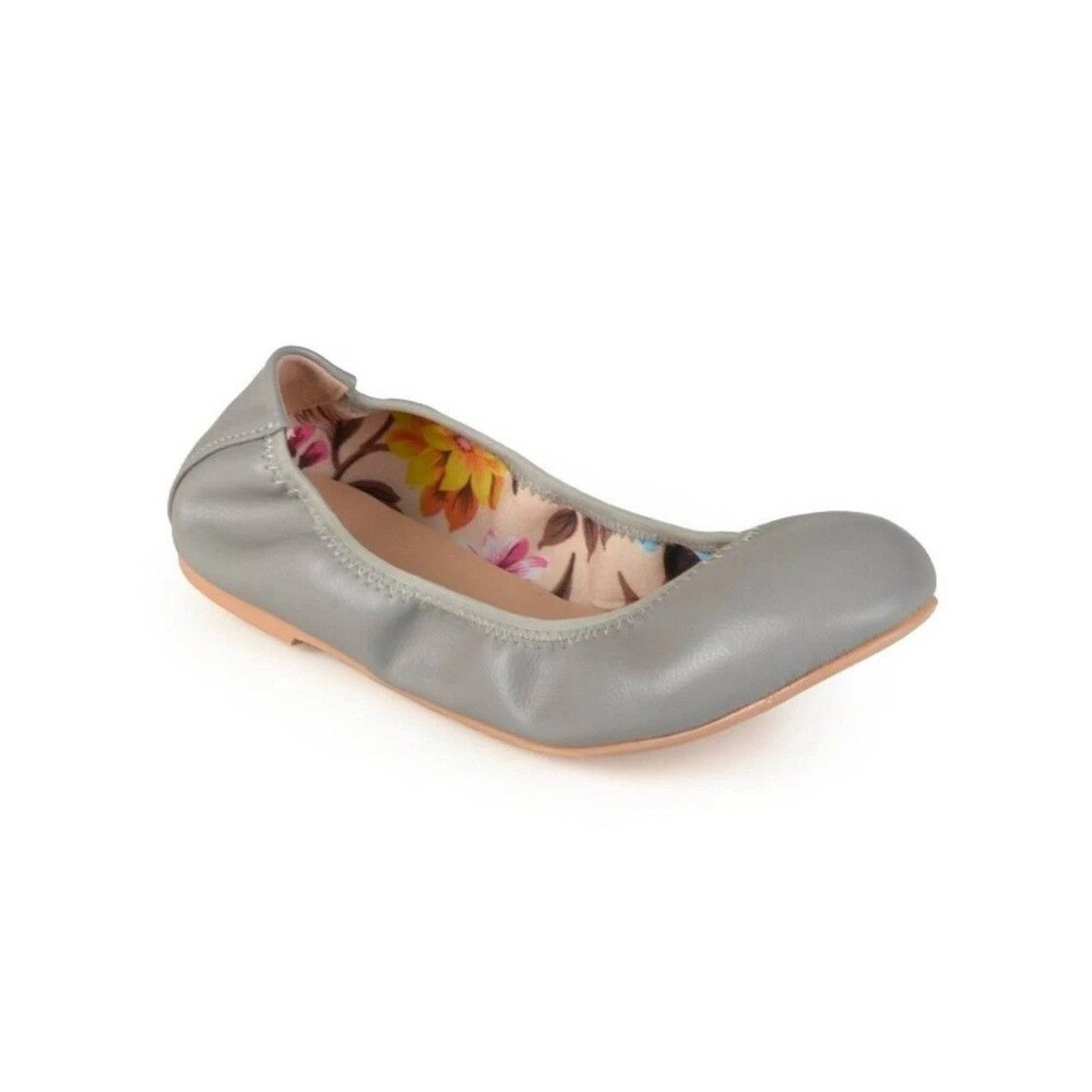 Journee Collection Womens 6.5 M Grey Lindy Faux Leather Slip On Flats DISPLAYIC0
